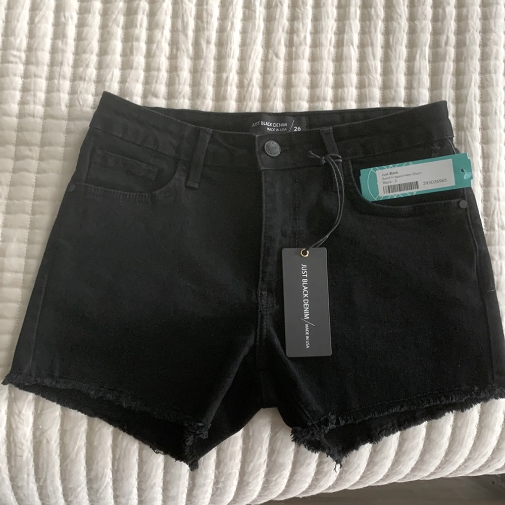 Black denim frayed shorts - brand new, smoke free and pet free home